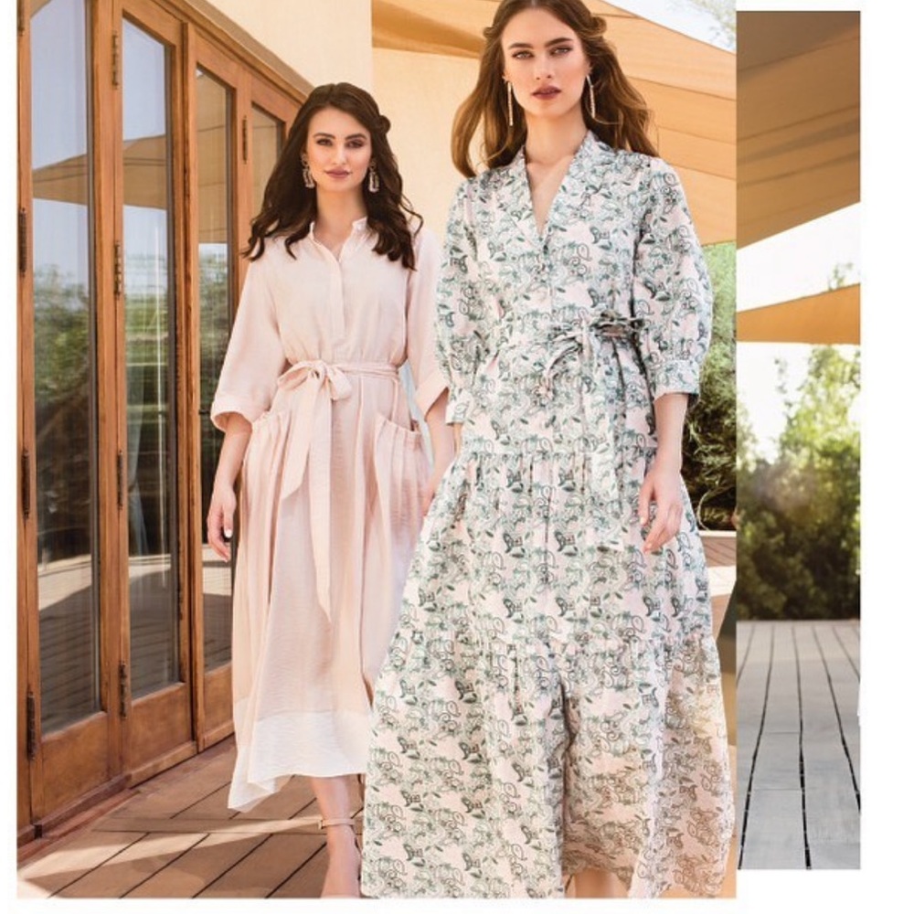 Modest puffed sleeves printed dress by femi9 on the right  - brand new